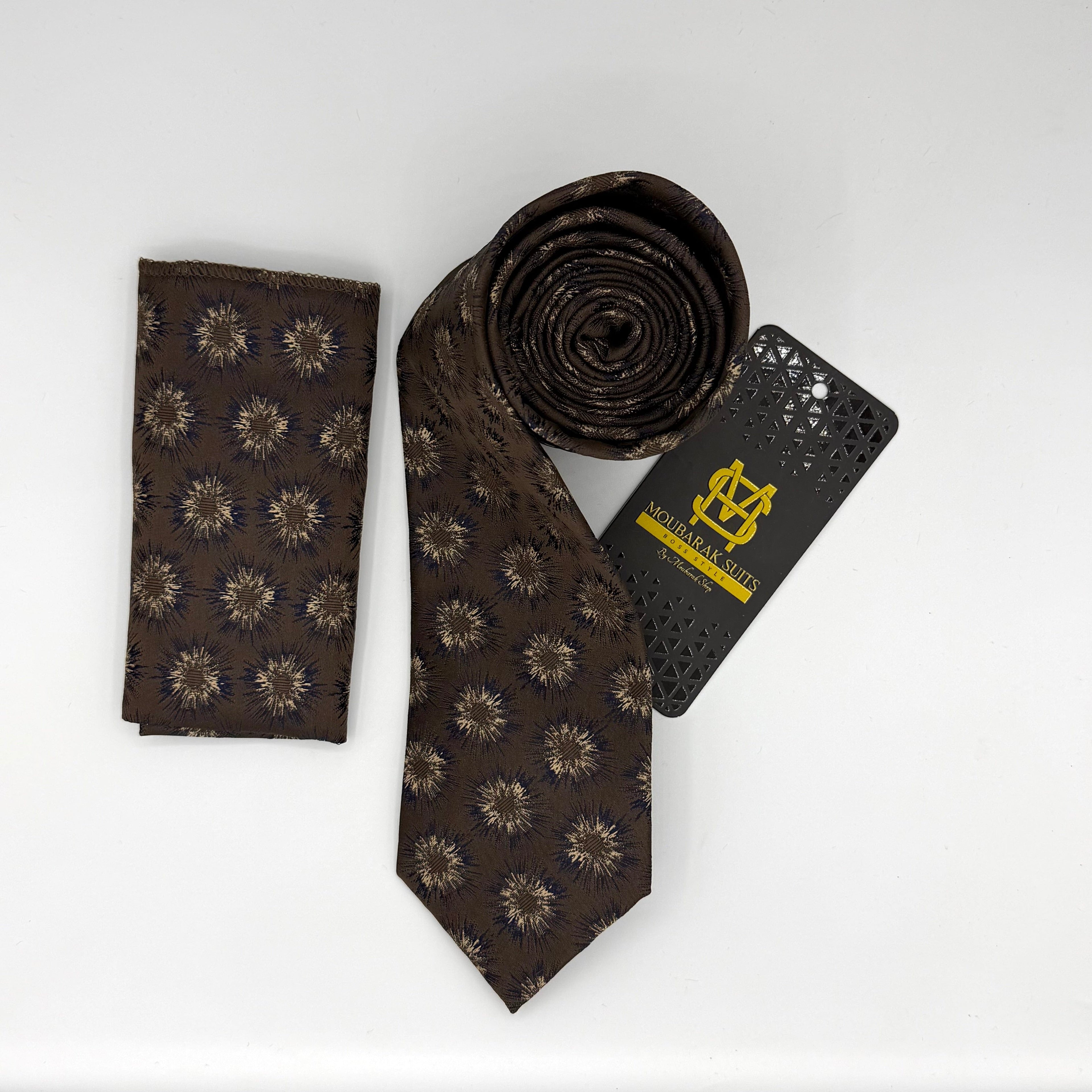 Cravate Pochette CVP179 - Marron Motif CRAVATE POCHETTE MOUBARAK SHOP