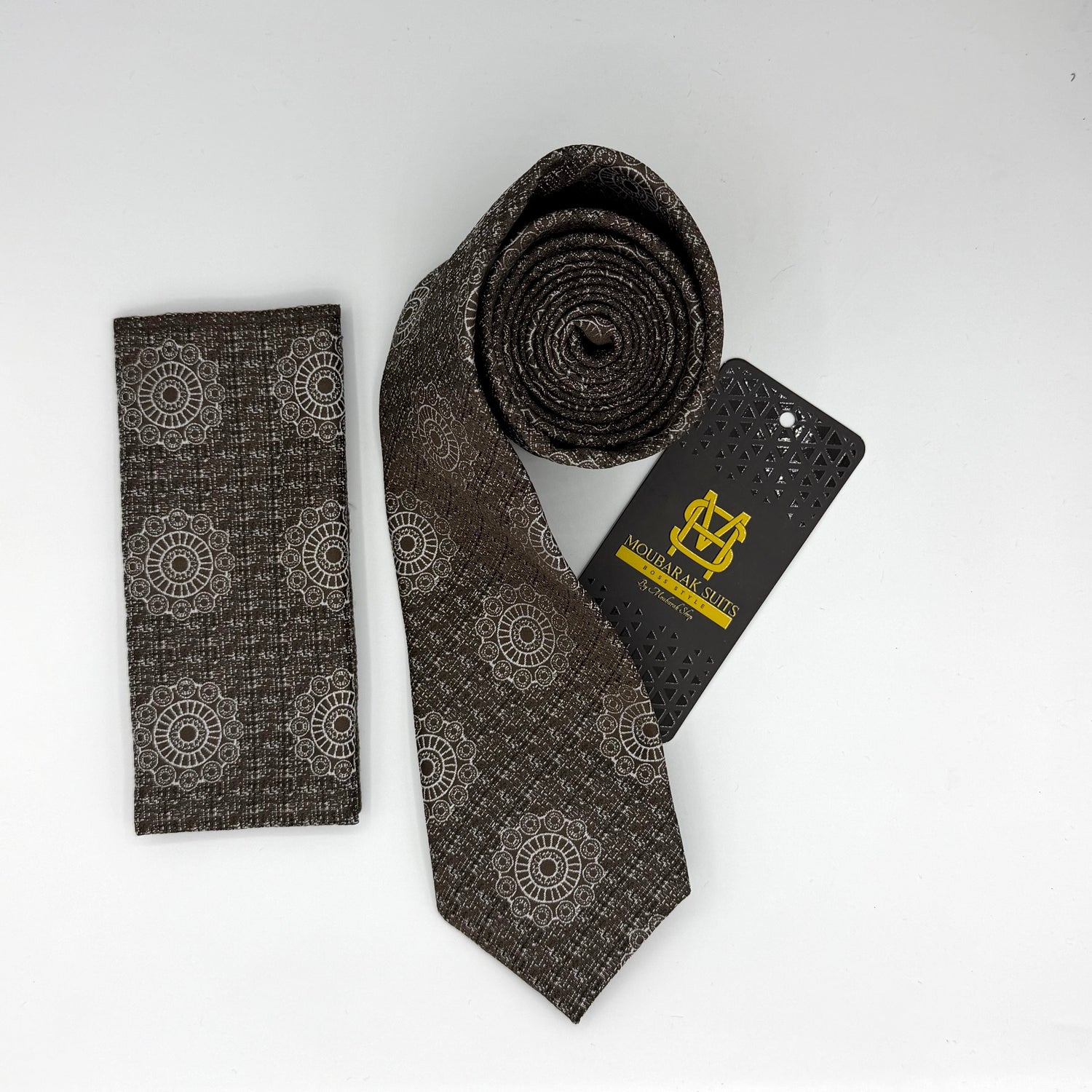 Cravate Pochette CVP186 - Marron Motif CRAVATE POCHETTE MOUBARAK SHOP