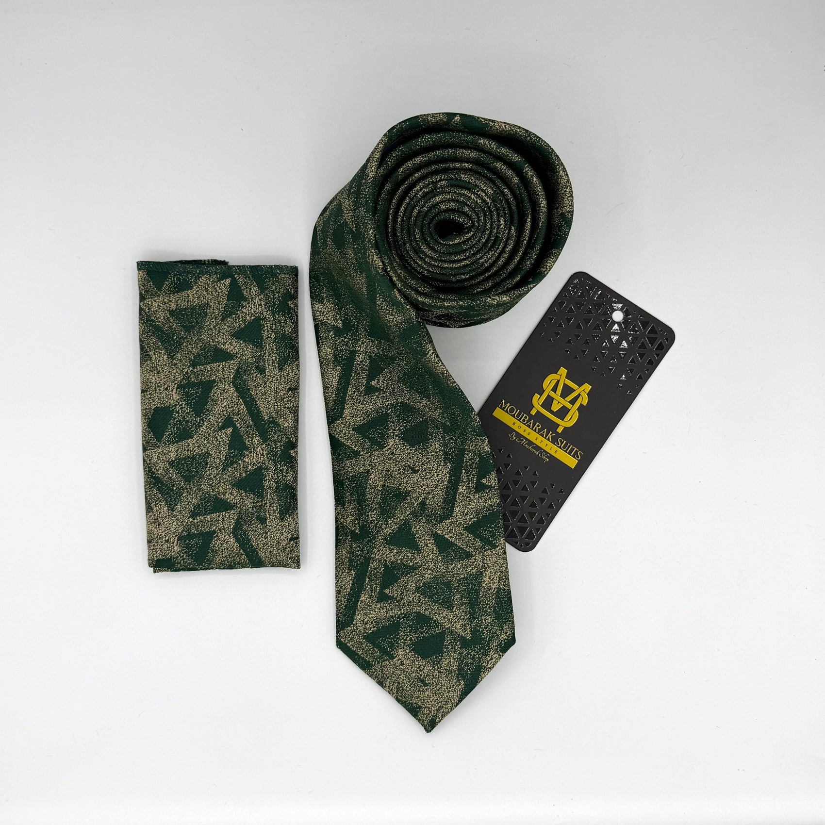 Cravate Pochette CVP192 - Vert Motif CRAVATE POCHETTE MOUBARAK SHOP