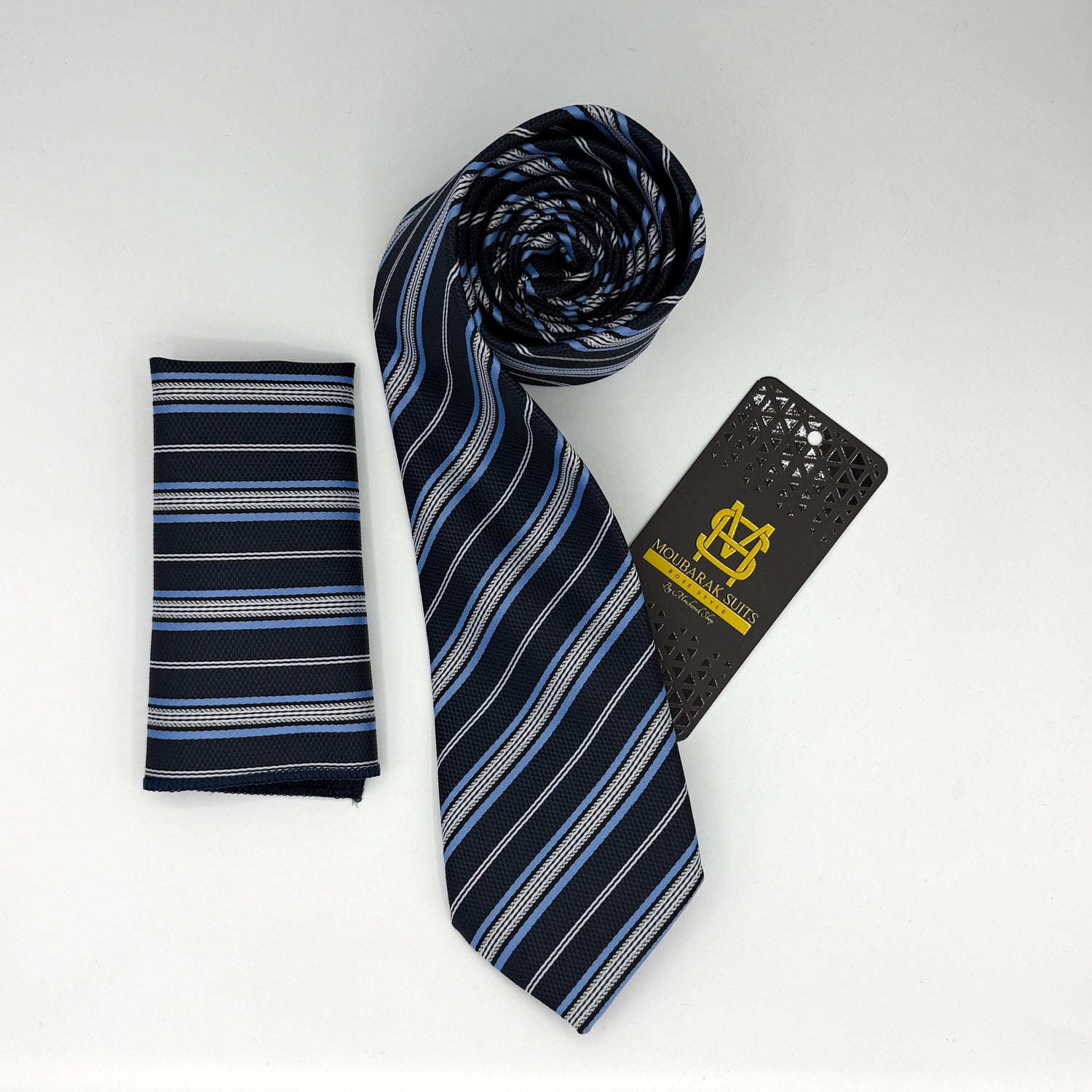 Cravate Pochette CVP198 - Bleu Motif CRAVATE POCHETTE MOUBARAK SHOP