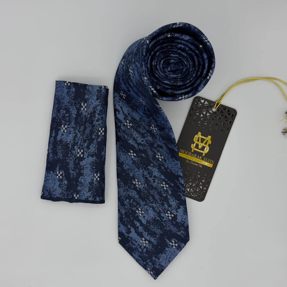 Cravate Pochette CVP225 - Bleu Motif CRAVATE POCHETTE MOUBARAK SHOP