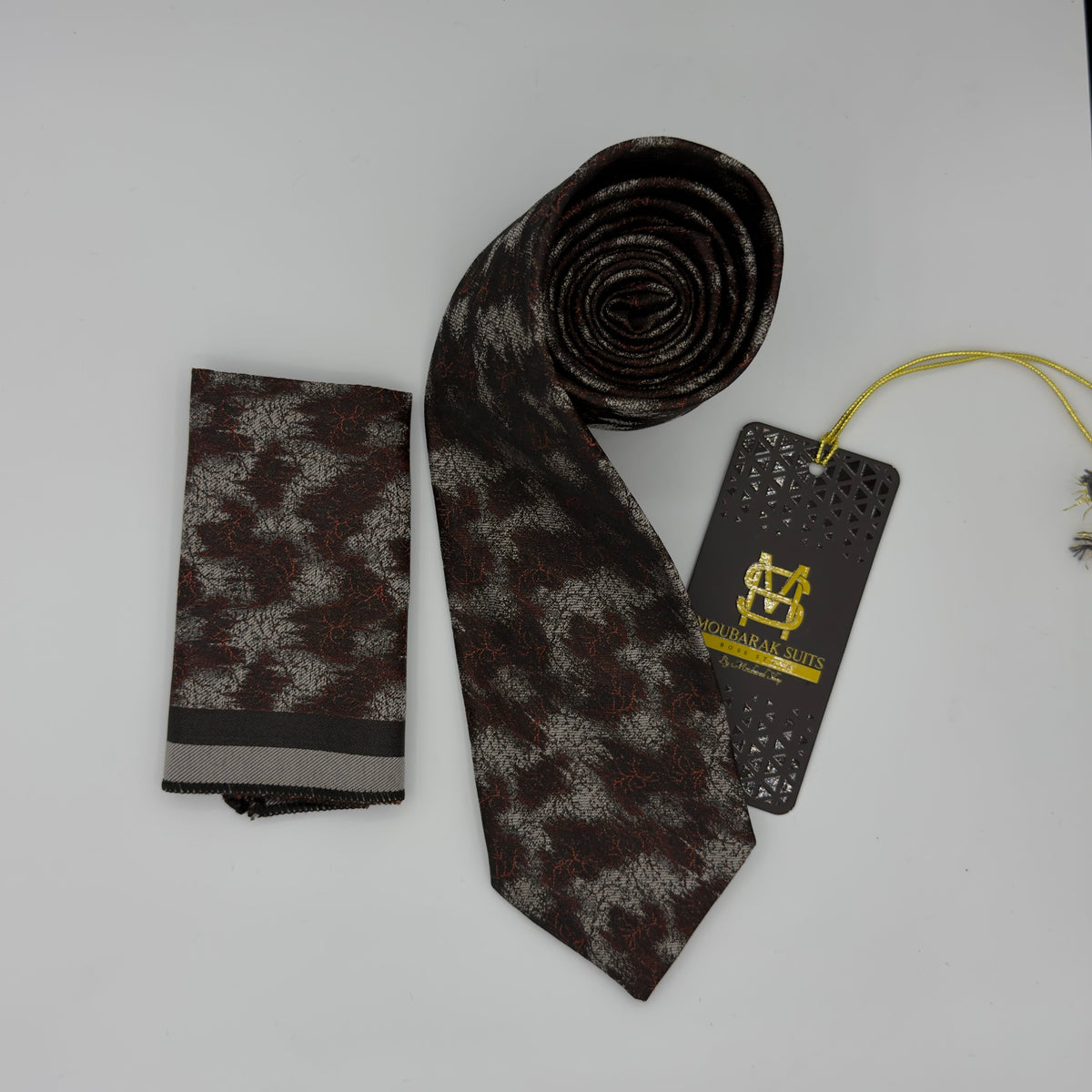 Cravate Pochette CVP226 - Marron Motif CRAVATE POCHETTE MOUBARAK SHOP