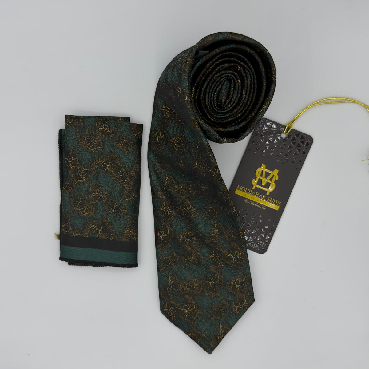 Cravate Pochette CVP228 - Vert Motif CRAVATE POCHETTE MOUBARAK SHOP