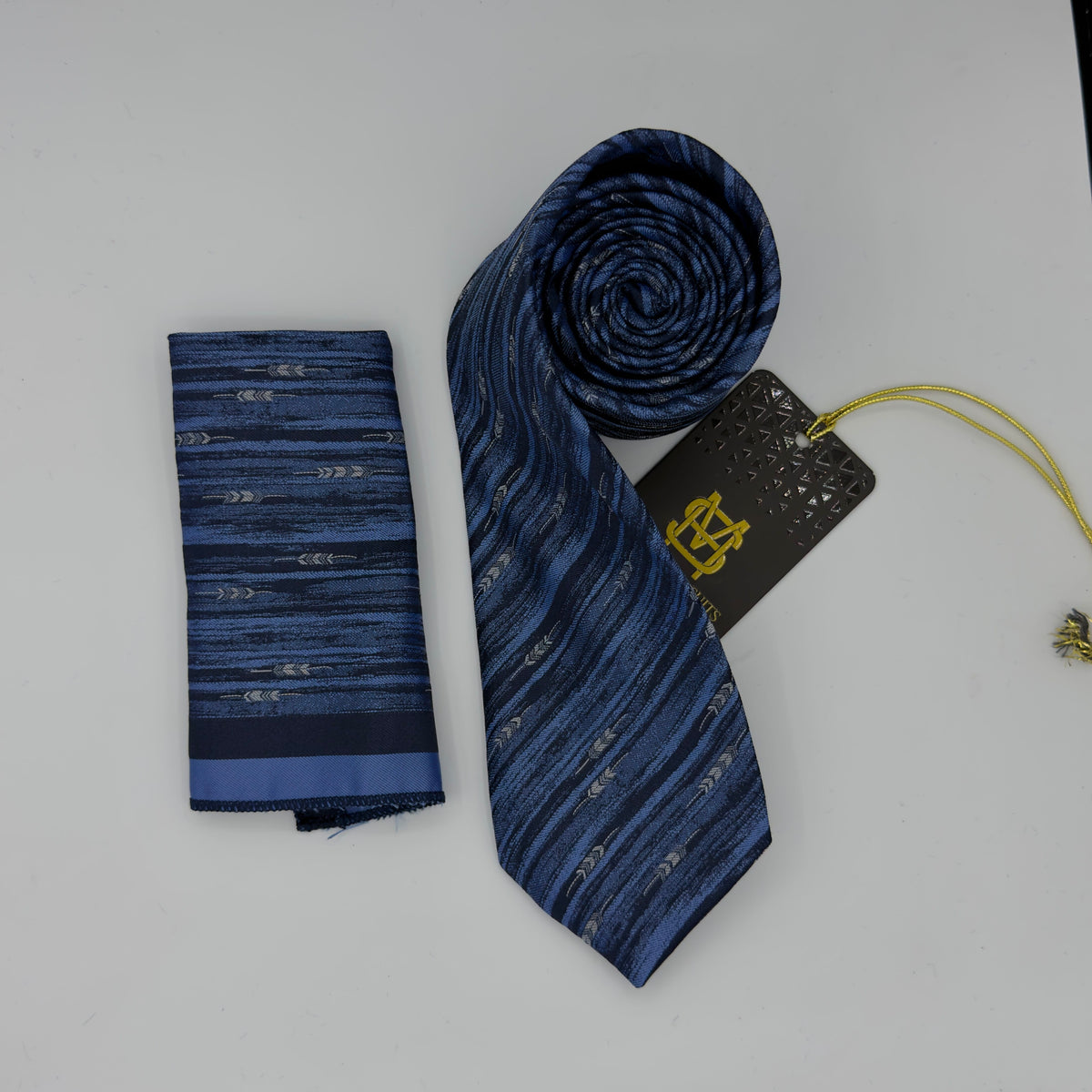 Cravate Pochette CVP281 - Bleu Motif CRAVATE POCHETTE MOUBARAK SHOP