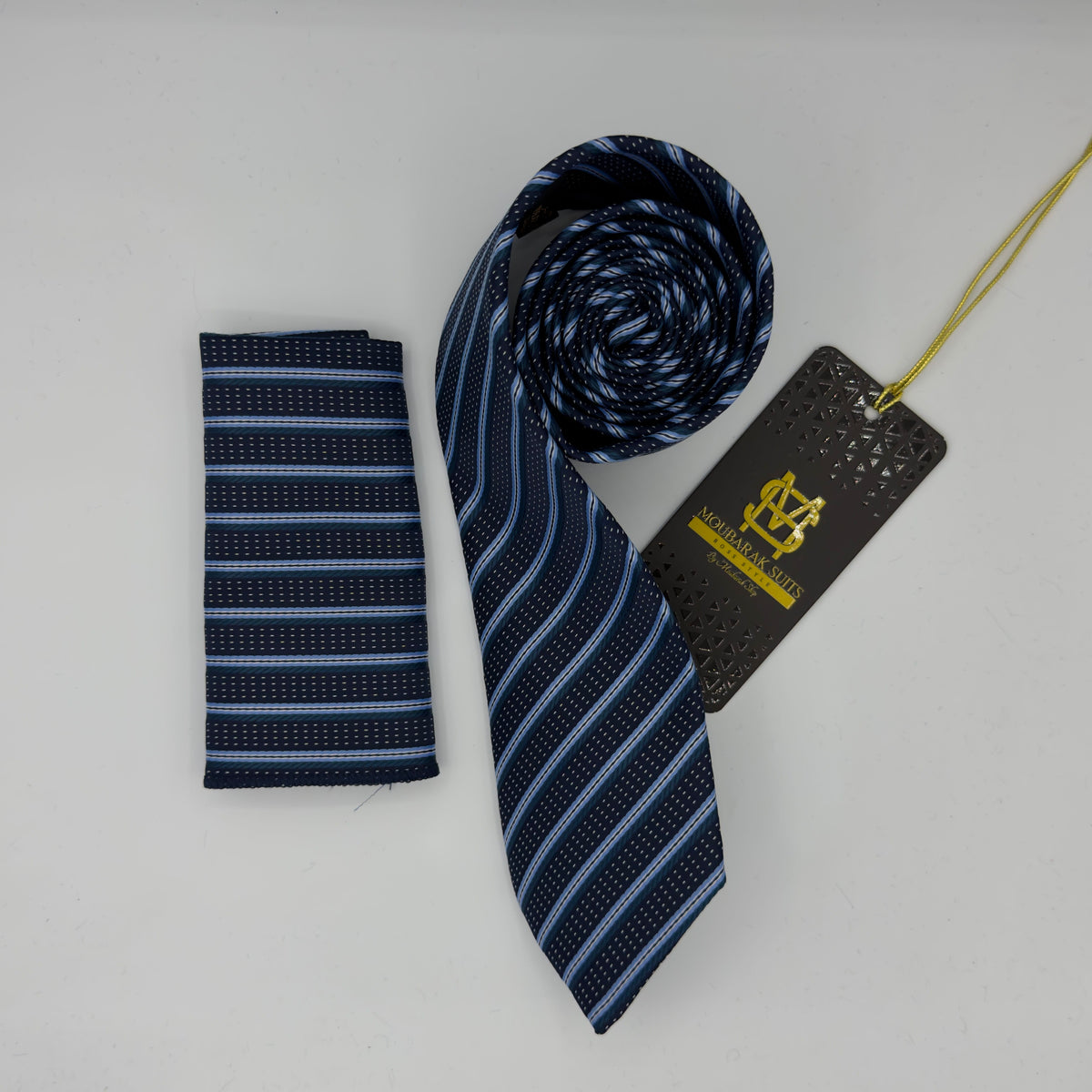 Cravate Pochette CVP417 - Bleu Motif