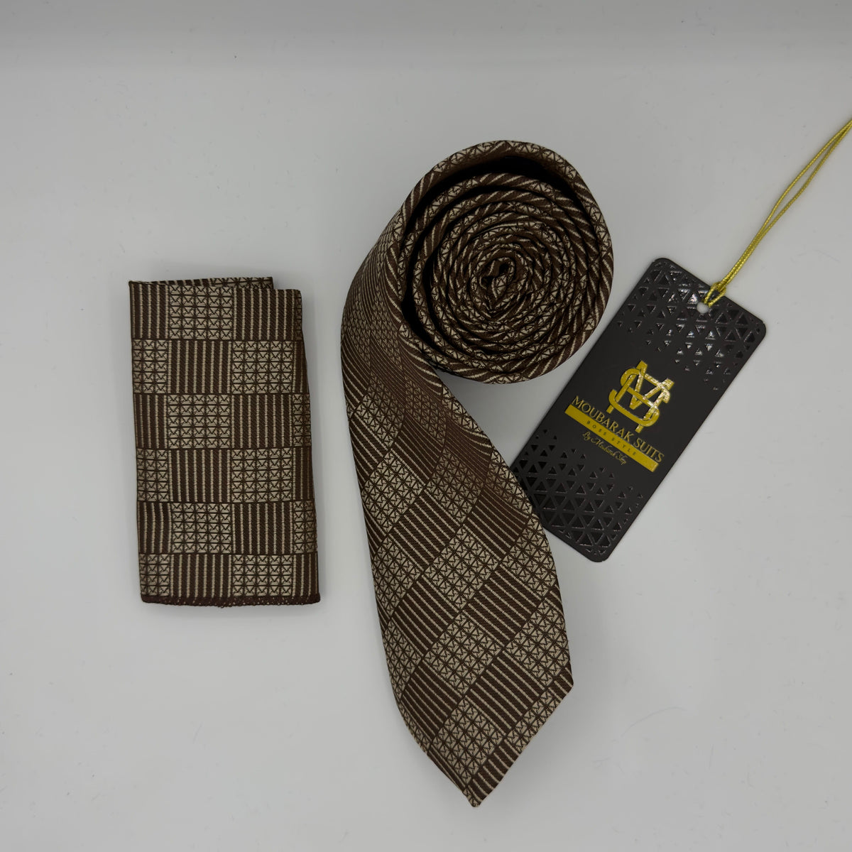 Cravate Pochette CVP432 - Marron Motif