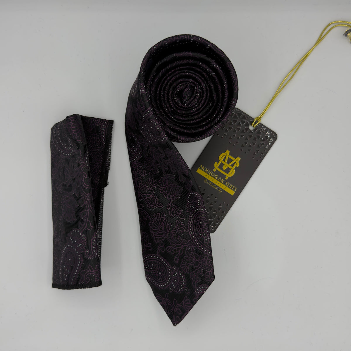 Cravate Pochette CVP434 - Rose Noir Motif CRAVATE POCHETTE MOUBARAK SHOP