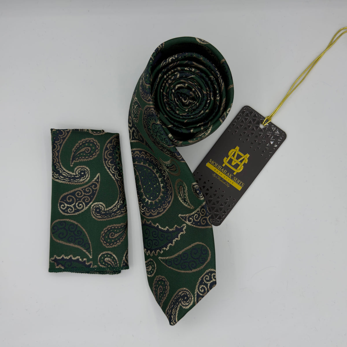 Cravate Pochette CVP438 - Vert Motif CRAVATE POCHETTE MOUBARAK SHOP