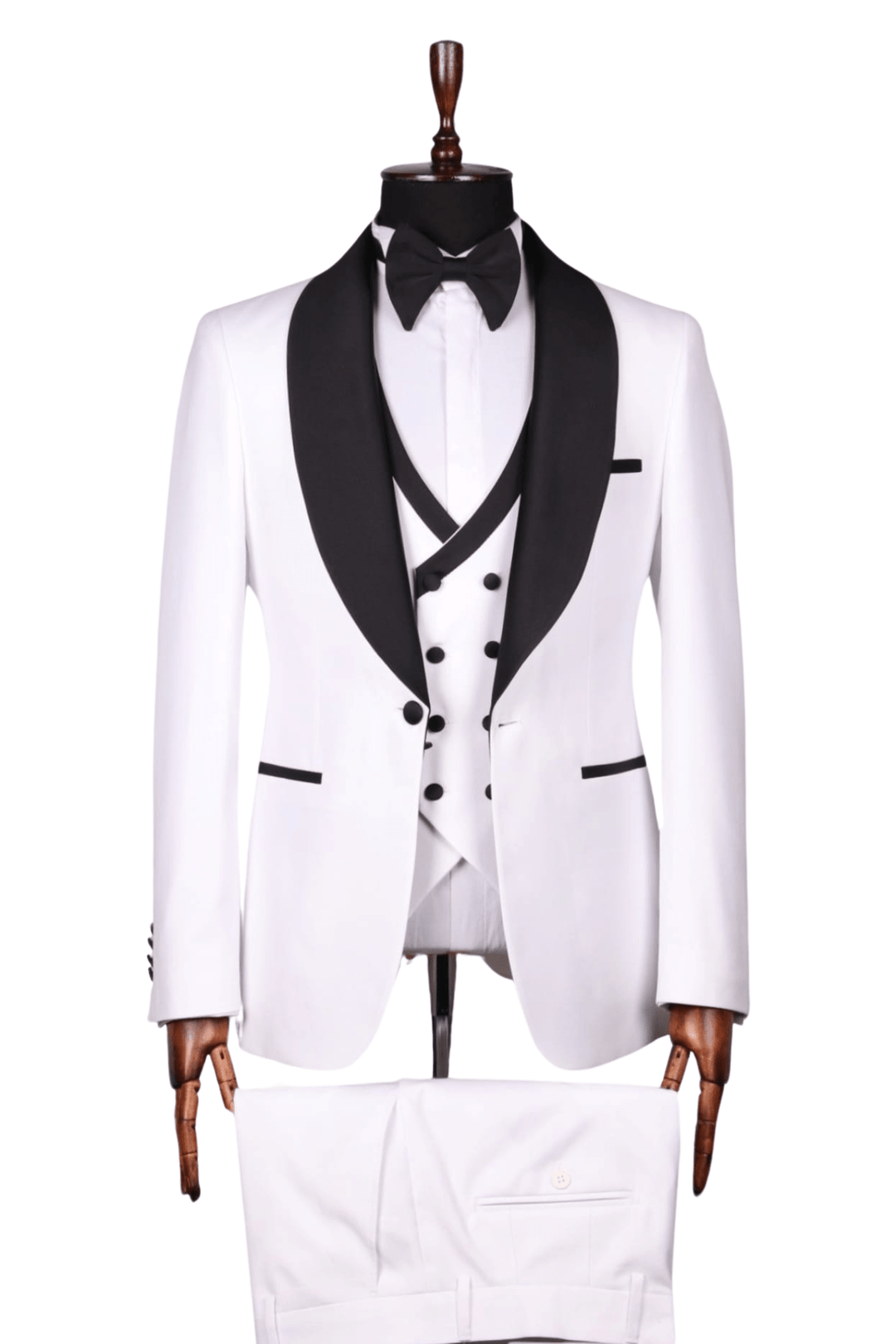 Ensemble smoking 3 pieces blanc et pantalon de mariage noir - Costume de mariage pour homme a Dakar SMOKINGS MOUBARAK SHOP