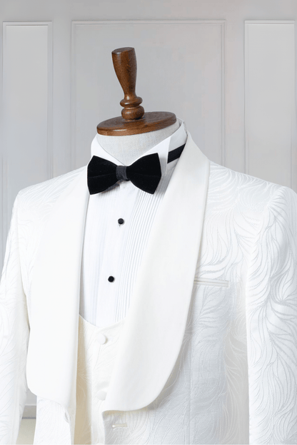 Ensemble smoking 3 pieces blanc et pantalon de mariage noir - Costume de mariage pour homme a Dakar SMOKINGS MOUBARAK SHOP