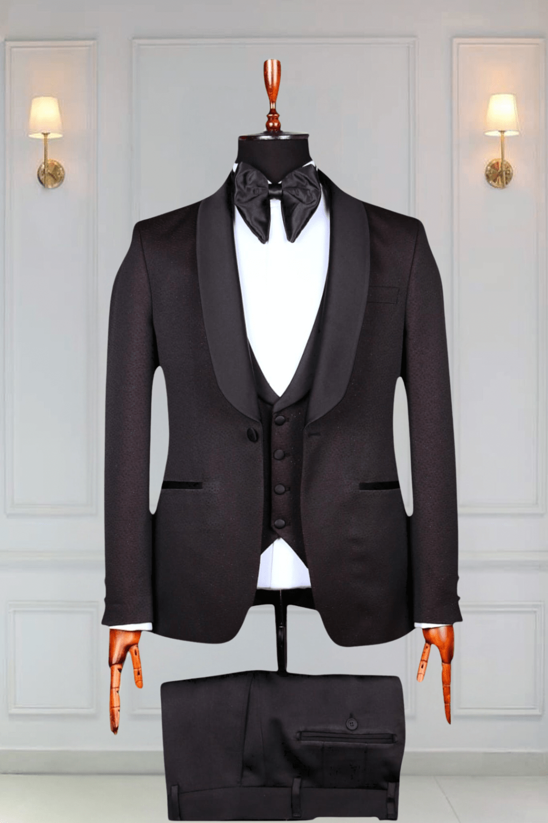 Ensemble smoking rouge bordeaux et pantalon de mariage noir SMOKINGS MOUBARAK SHOP