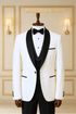 Smoking Blanc et Noir 3 Pièces avec Revers Châle Satiné SMOKINGS MOUBARAK SHOP