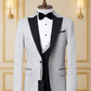 Smoking  Blanc Jacquard et Noir 3 Pièces avec Revers Satinés SMOKINGS MOUBARAK SHOP