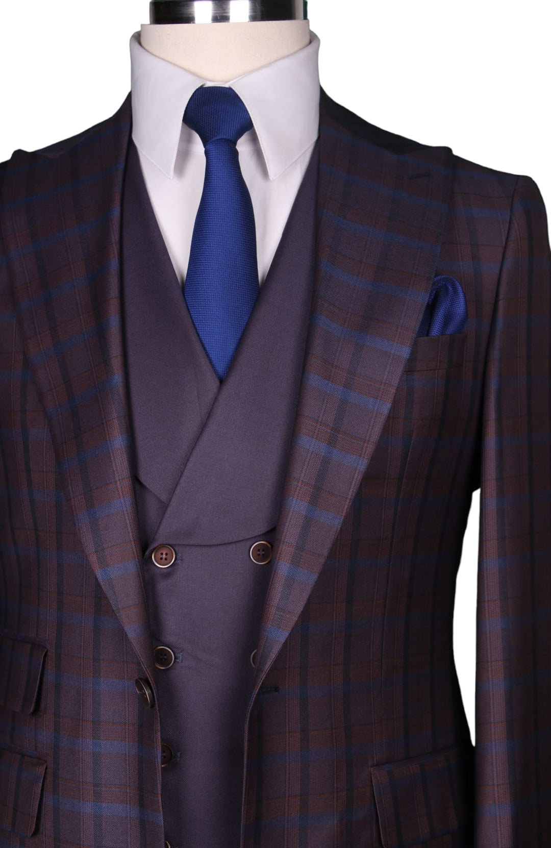 3 Piece Two Tone Brown Suit with Blue Stripe
