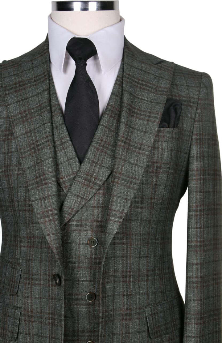 3 Piece Green One Button Pattern Suit