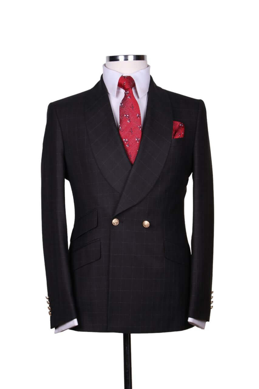 Black Double Breasted Suit 2 Buttons Gold