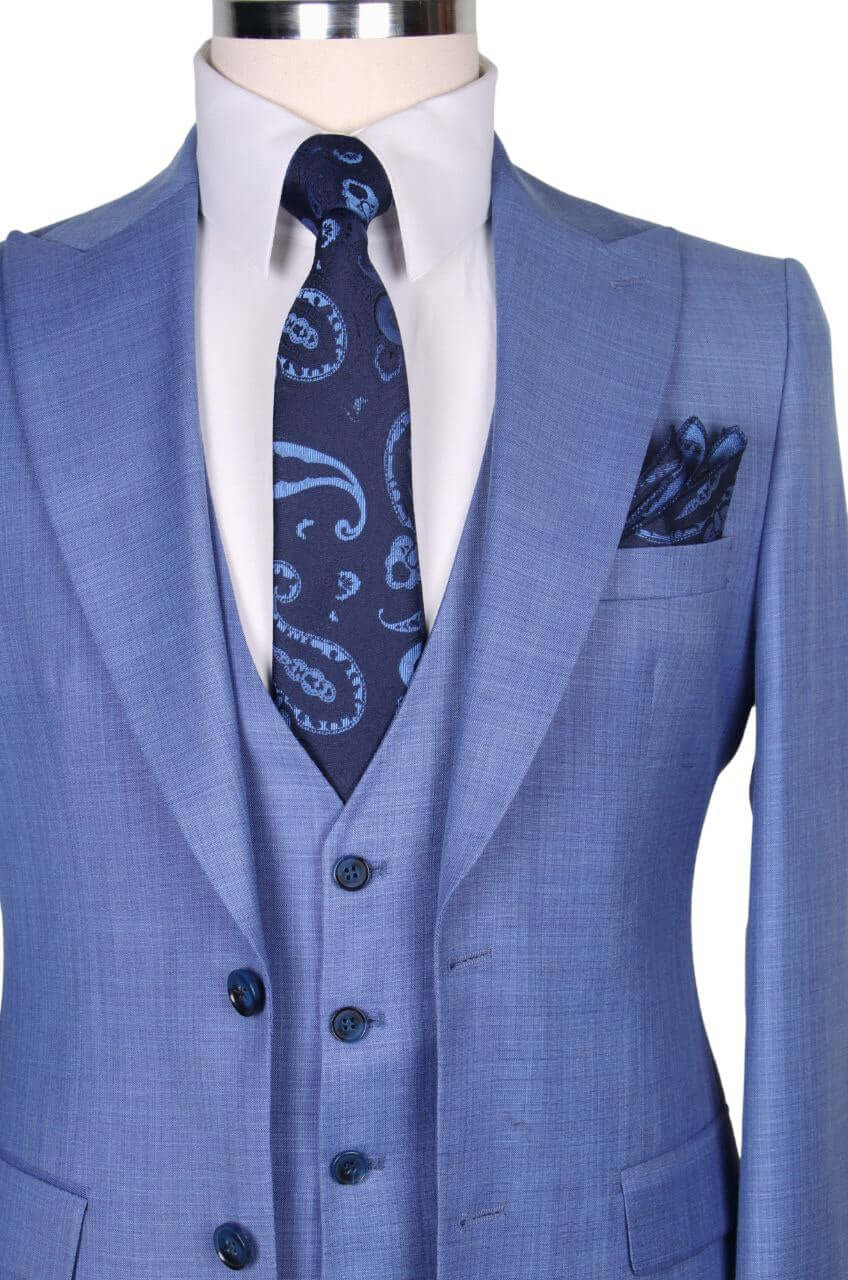 3 Piece Sky Blue 2 Button Suit