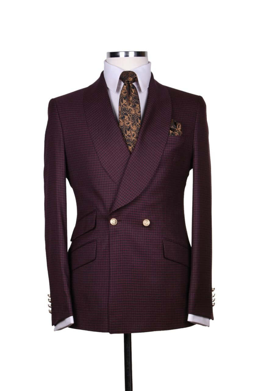Burgundy red Double-breasted suit with 2 gold buttons