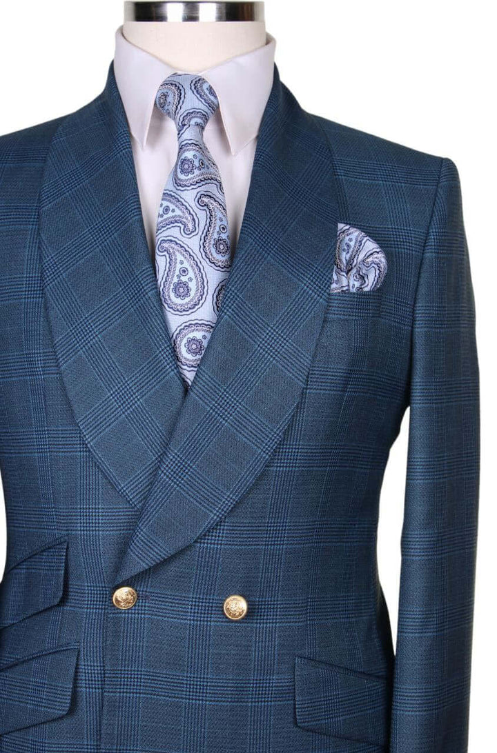 Blue Guede 2 Buttons Gold Double Breasted Suit