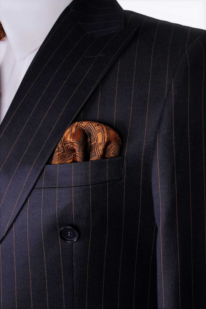 Brown Striped Double Breasted Suit 6 Buttons