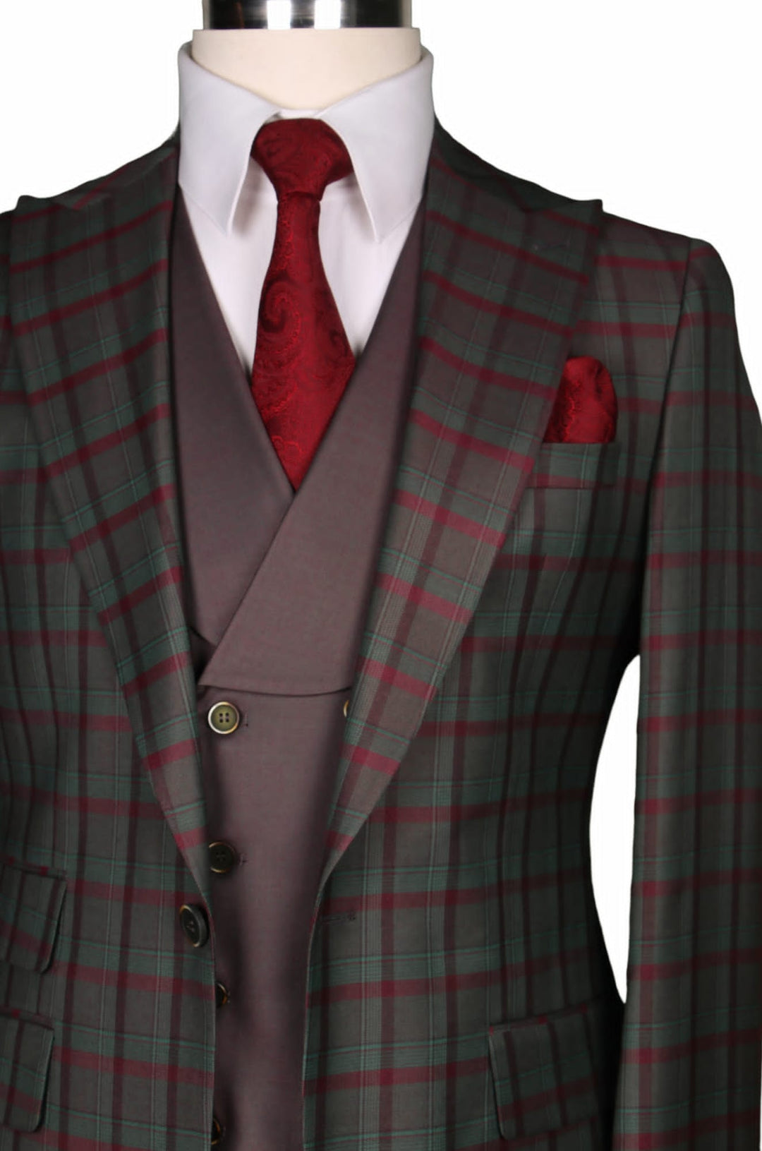 3 Piece Two Tone Red Green Suit