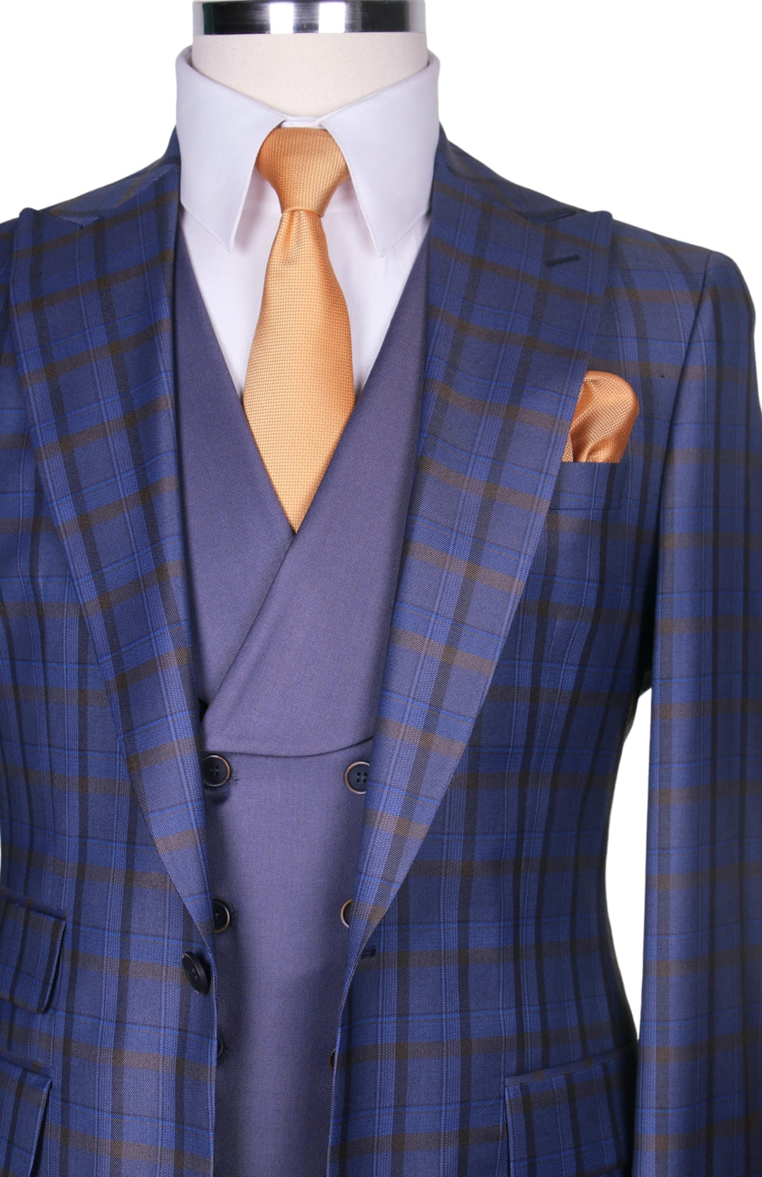 3 Piece Two Tone Blue Brown Stripe Suit