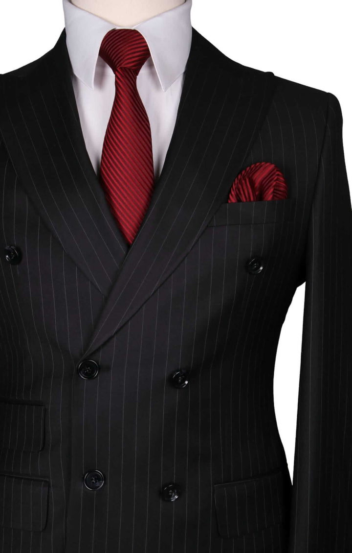 Black Striped Double Breasted Suit 6 Buttons