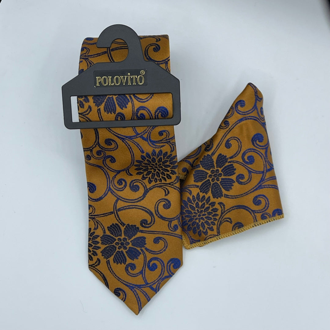 Cravate Pochette CVP030 - Jaune Motif