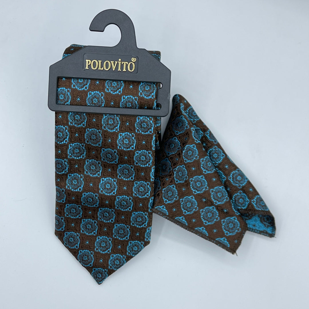Cravate Pochette CVP027 - Marron Motif