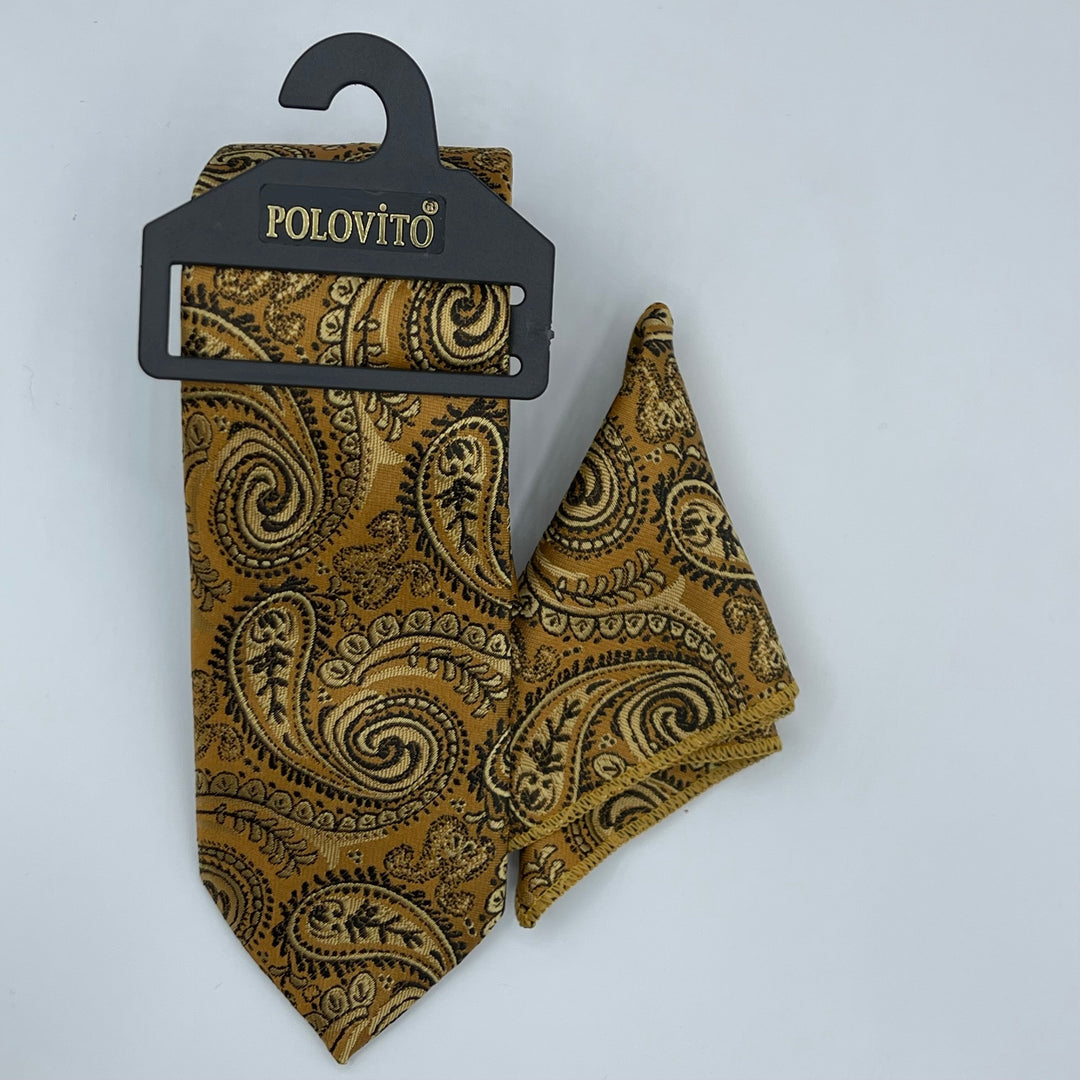 Cravate Pochette CVP025 - Jaune Motif