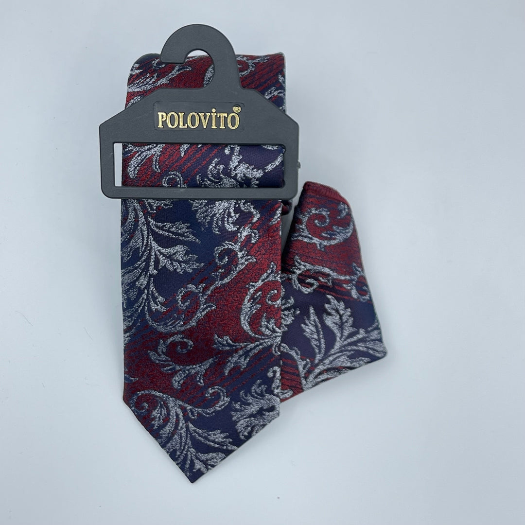 Cravate Pochette CVP022 - Bleu Rouge Motif