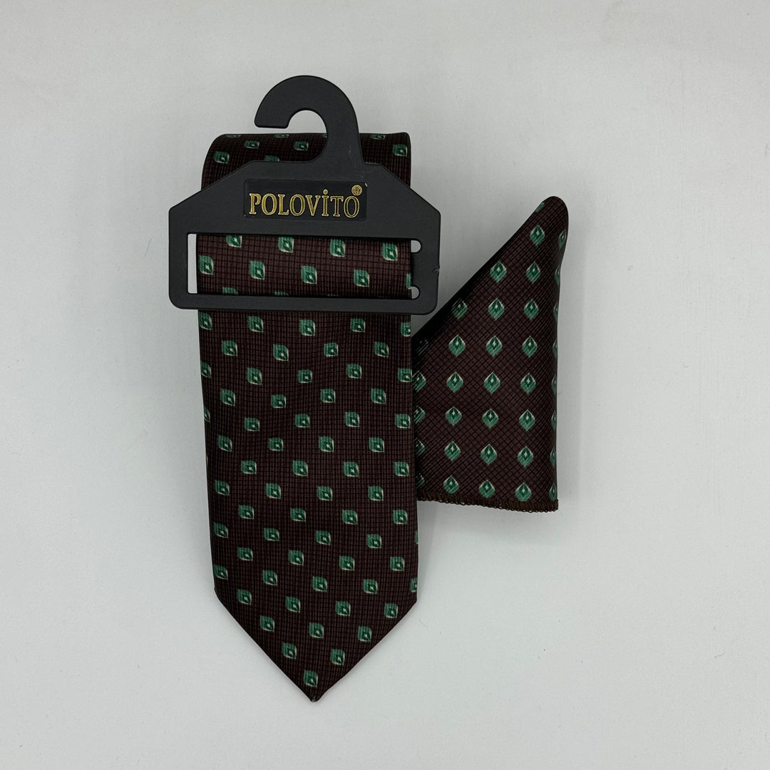 Cravate Pochette CVP048 - Vert Motif