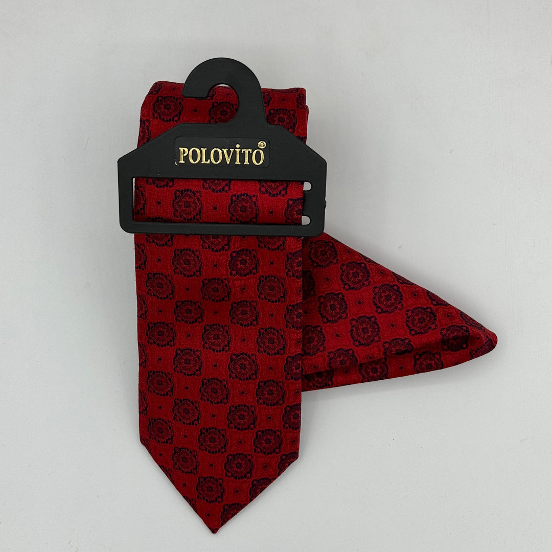 Cravate Pochette CVP052 - Rouge Motif