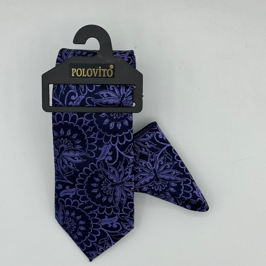 Cravate Pochette CVP072 - Bleu Motif
