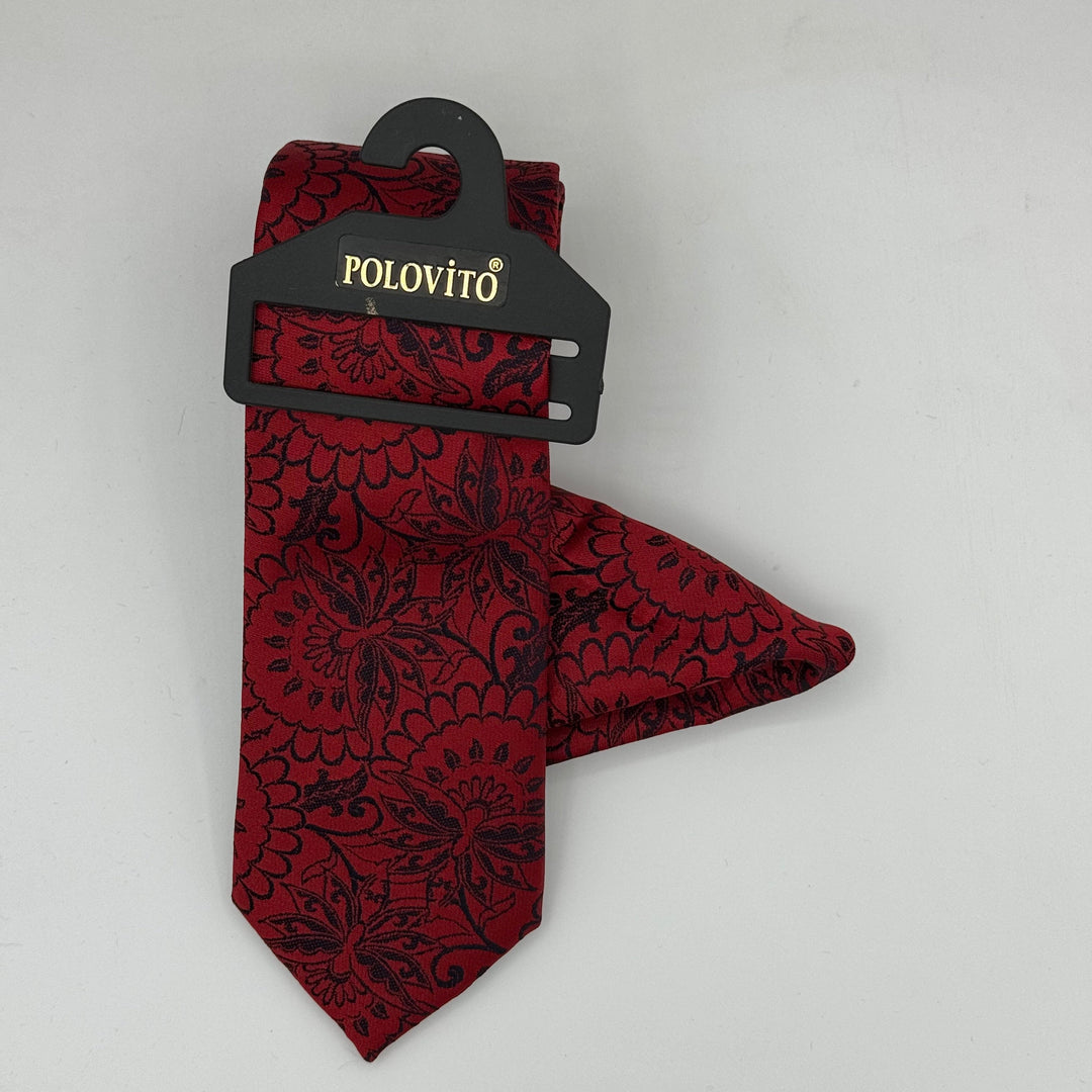 Cravate Pochette CVP092 - Rouge Motif