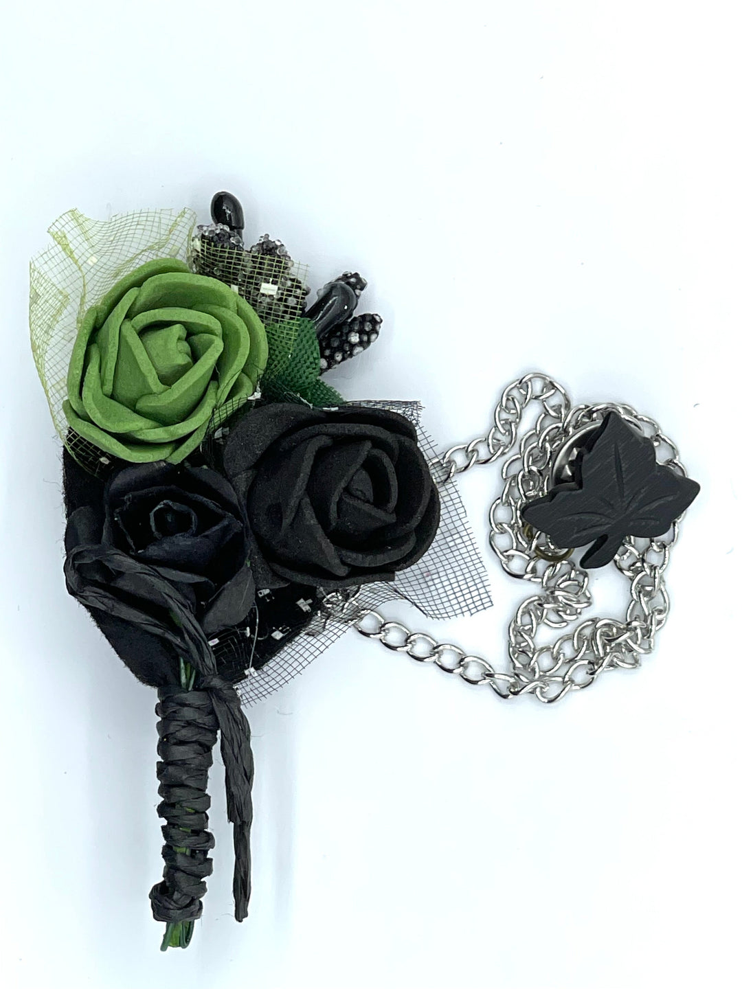 Broche Fleur et Chaine - Noir BRC036