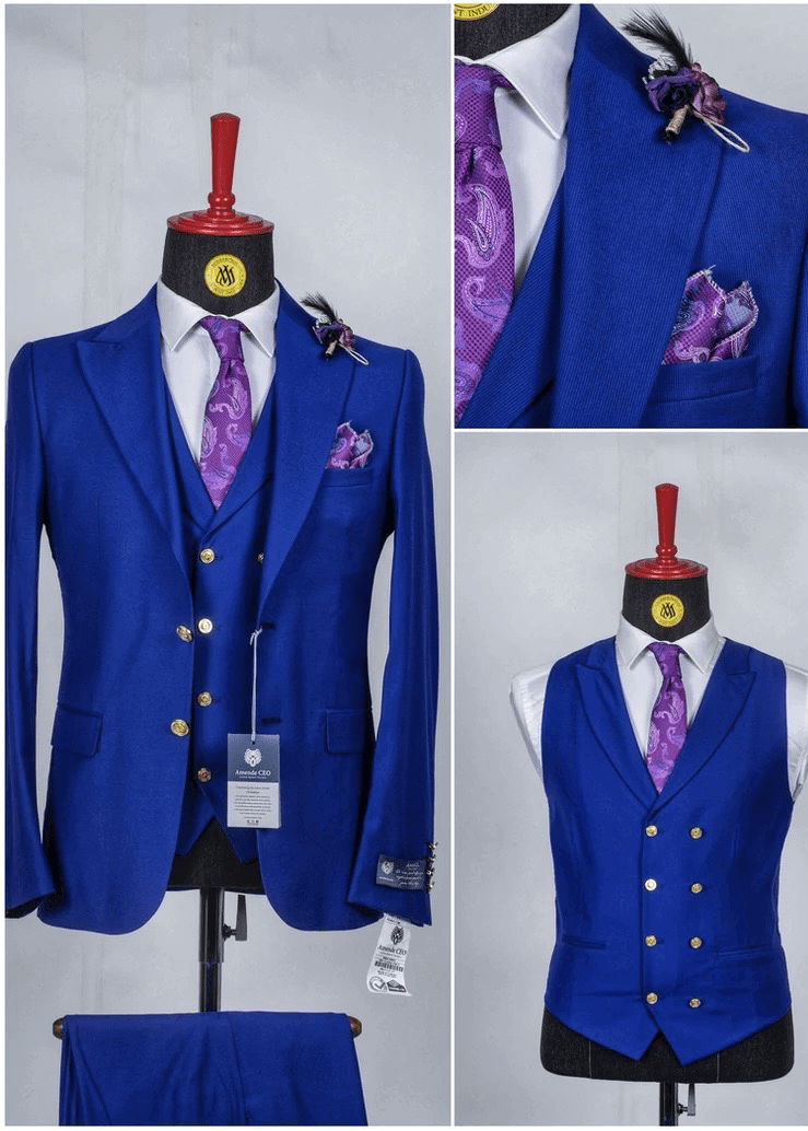 Meilleures offres sur Ensemble de costume bleu 3 pièces avec boutons dorés ARMANER COSTUMES 3 PIÈCES