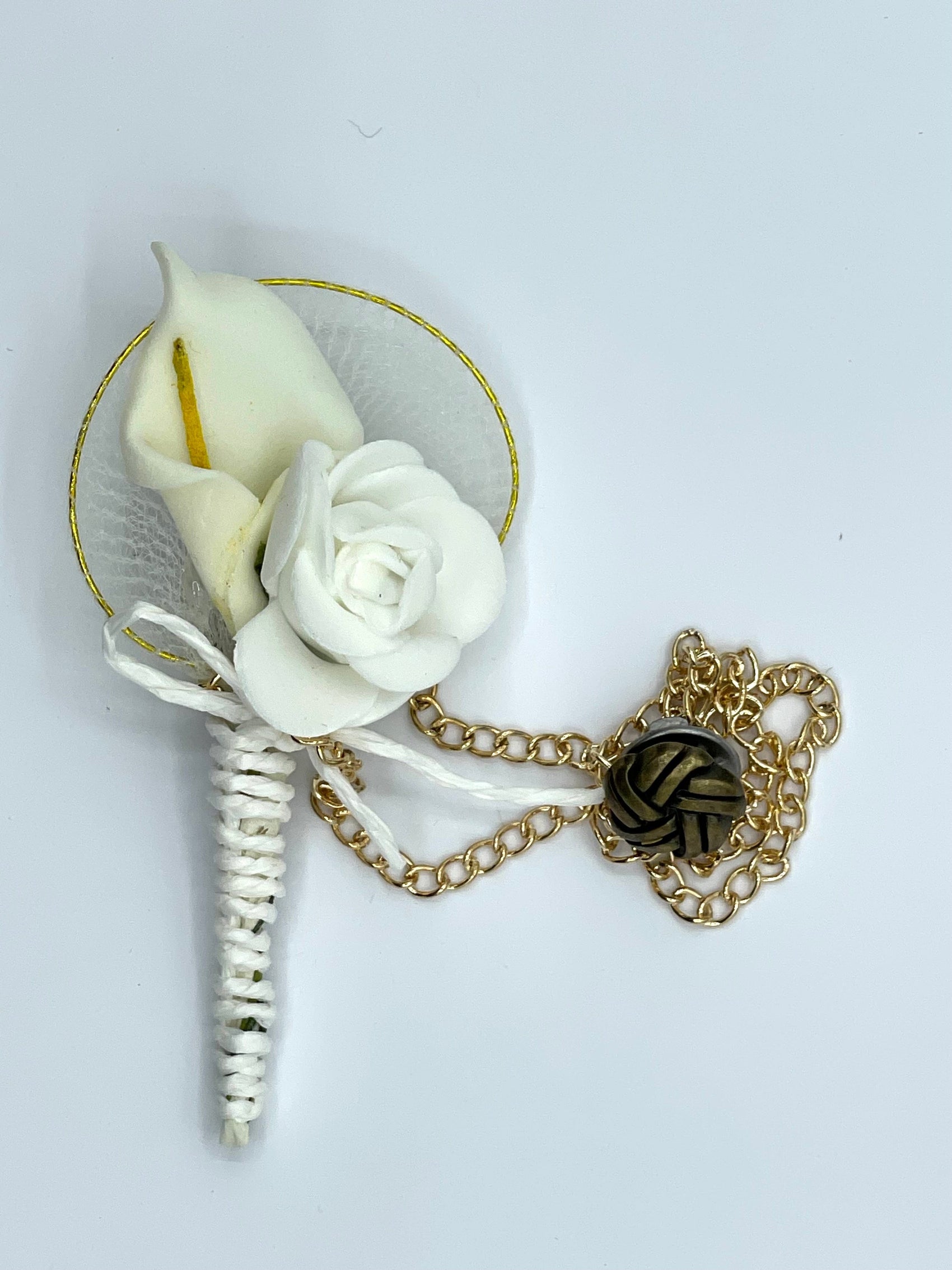 Broche Fleur et Chaine - Blanche BRC048