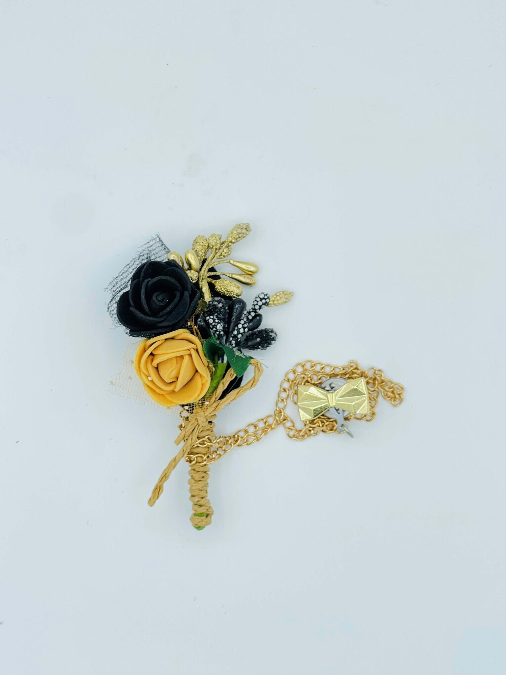 Flower and Chain Brooch - Yellow BRC009
