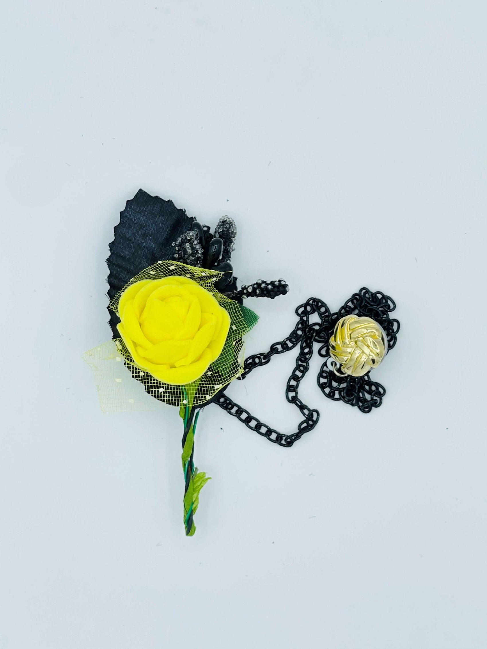Flower and Chain Brooch - Yellow BRC018