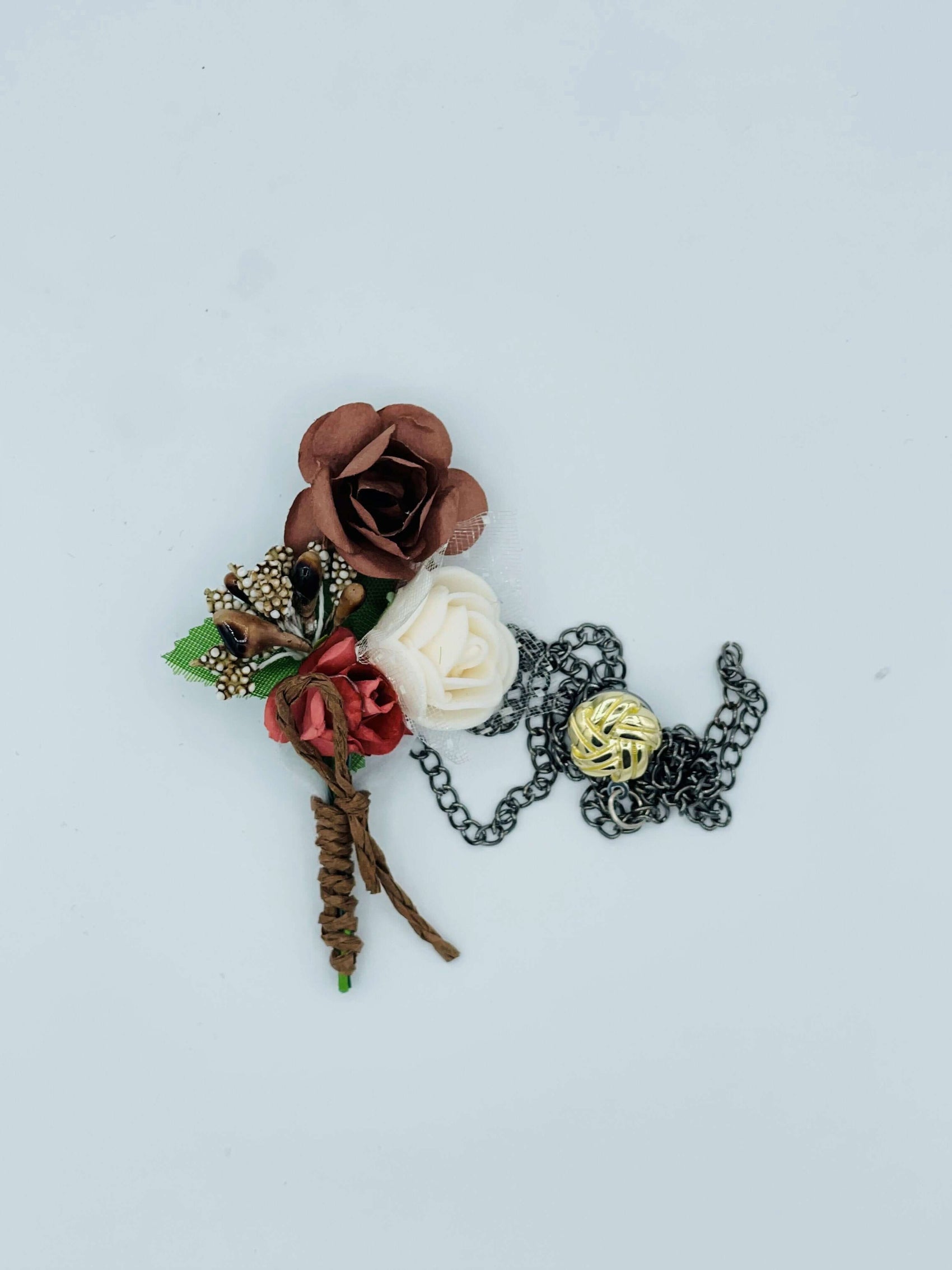 Flower and Chain Brooch - Brown BRC010