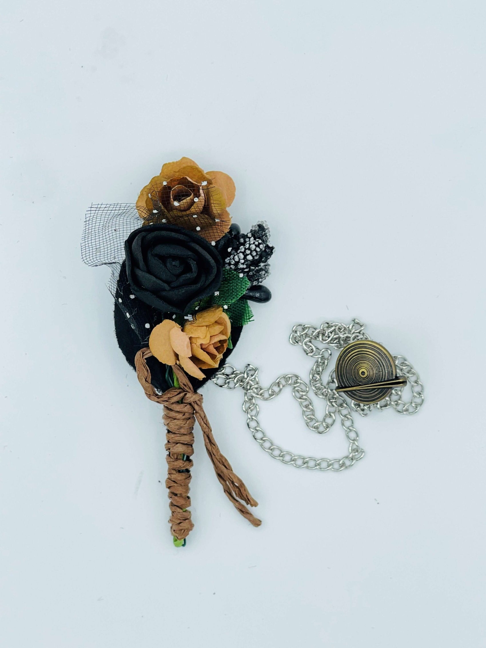 Broche Fleur et Chaine - Marron BRC017