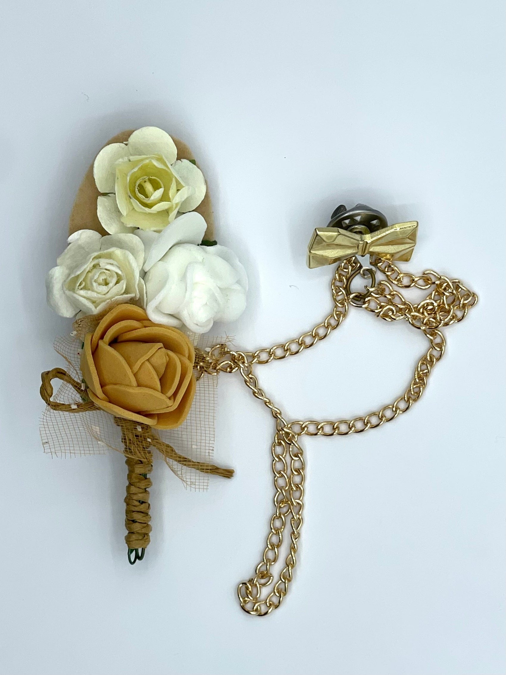 Flower and Chain Brooch - Brown BRC022