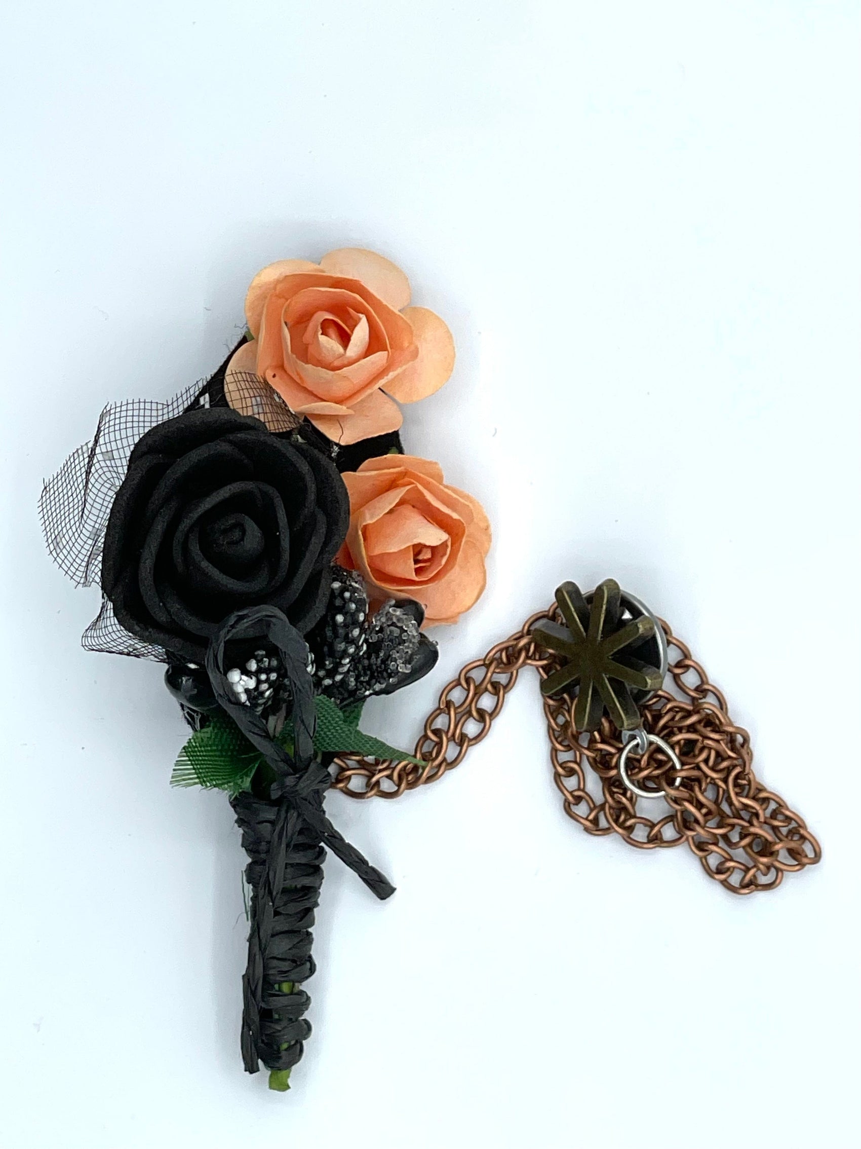 Broche Fleur et Chaine - Orange BRC049