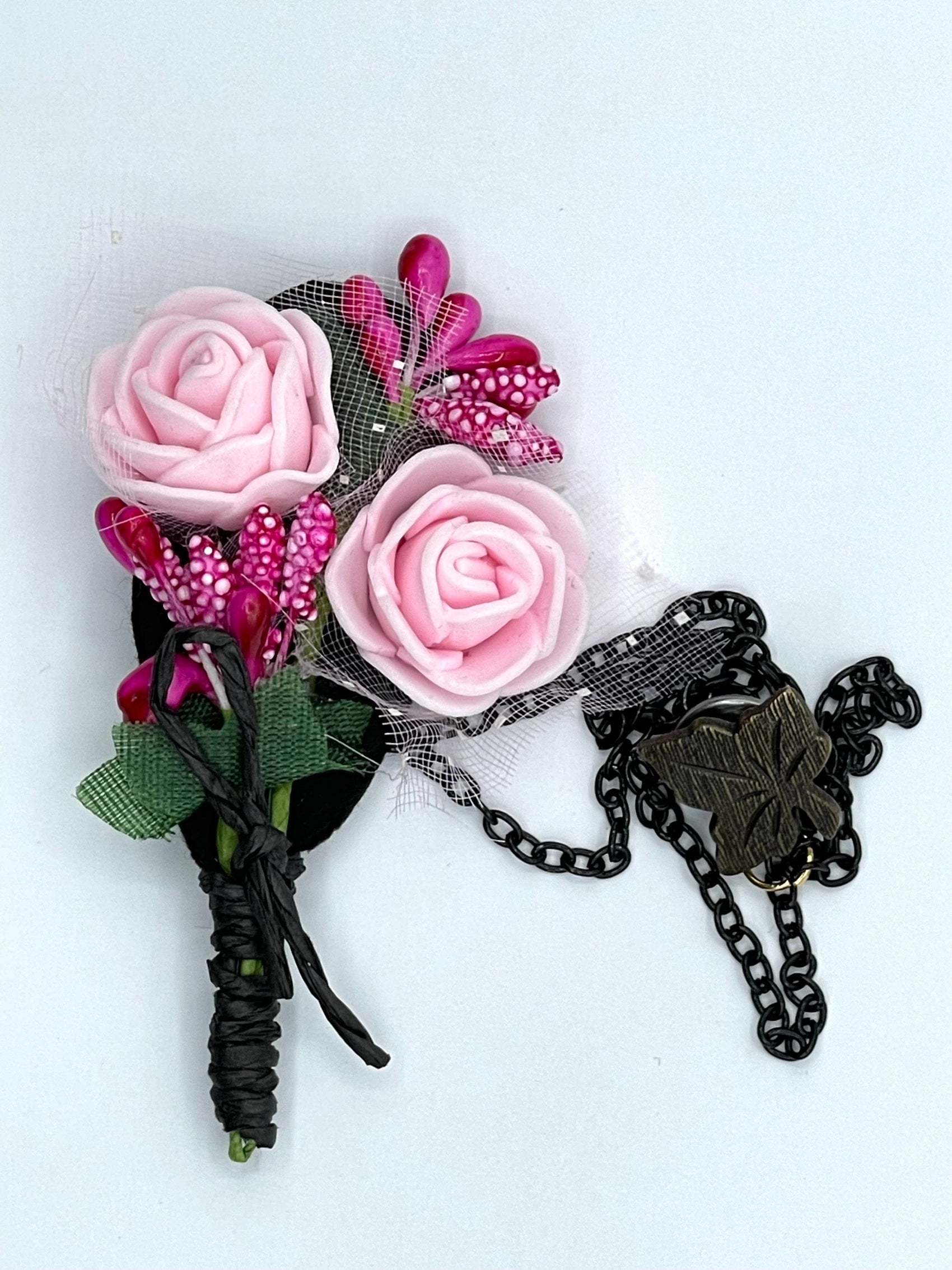 Flower and Chain Brooch - Pink BRC037
