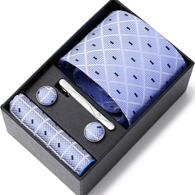 Coffret Cravate de luxe pour hommes : Cravate, pince, pochette et boutons manchettes COFFRET CRAVATE MOUBARAK SHOP