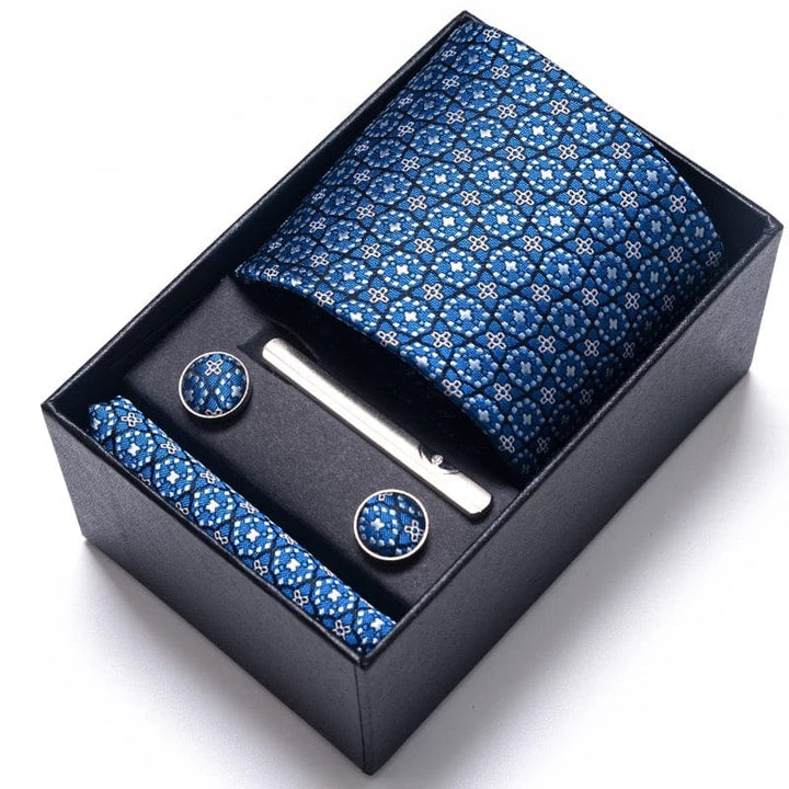 Coffret Cravate de luxe pour hommes : Cravate, pince, pochette et boutons manchettes COFFRET CRAVATE MOUBARAK SHOP