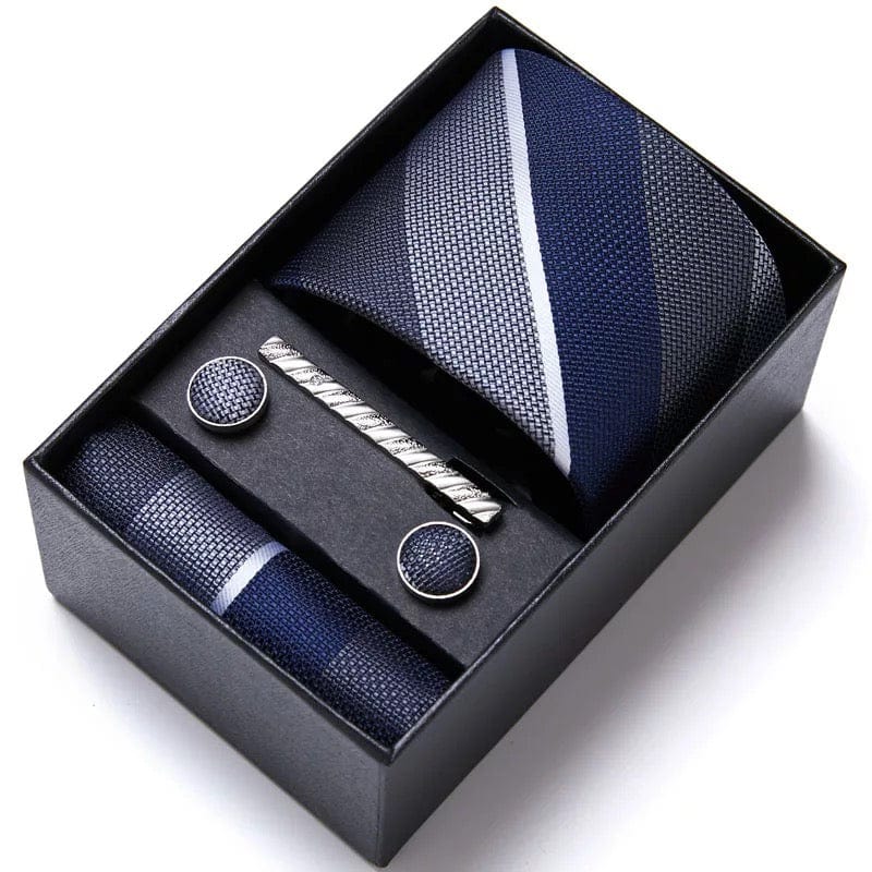 Coffret Cravate de luxe pour hommes : Cravate, pince, pochette et boutons manchettes COFFRET CRAVATE MOUBARAK SHOP