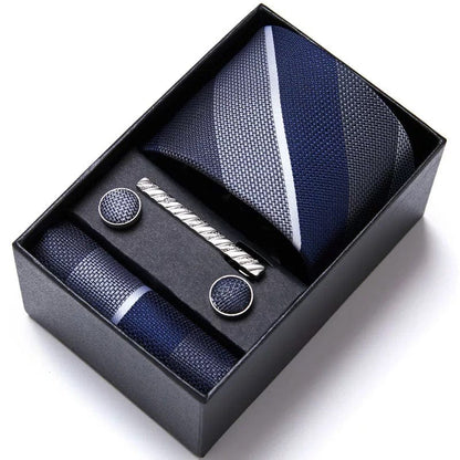 Coffret Cravate de luxe pour hommes : Cravate, pince, pochette et boutons manchettes COFFRET CRAVATE MOUBARAK SHOP
