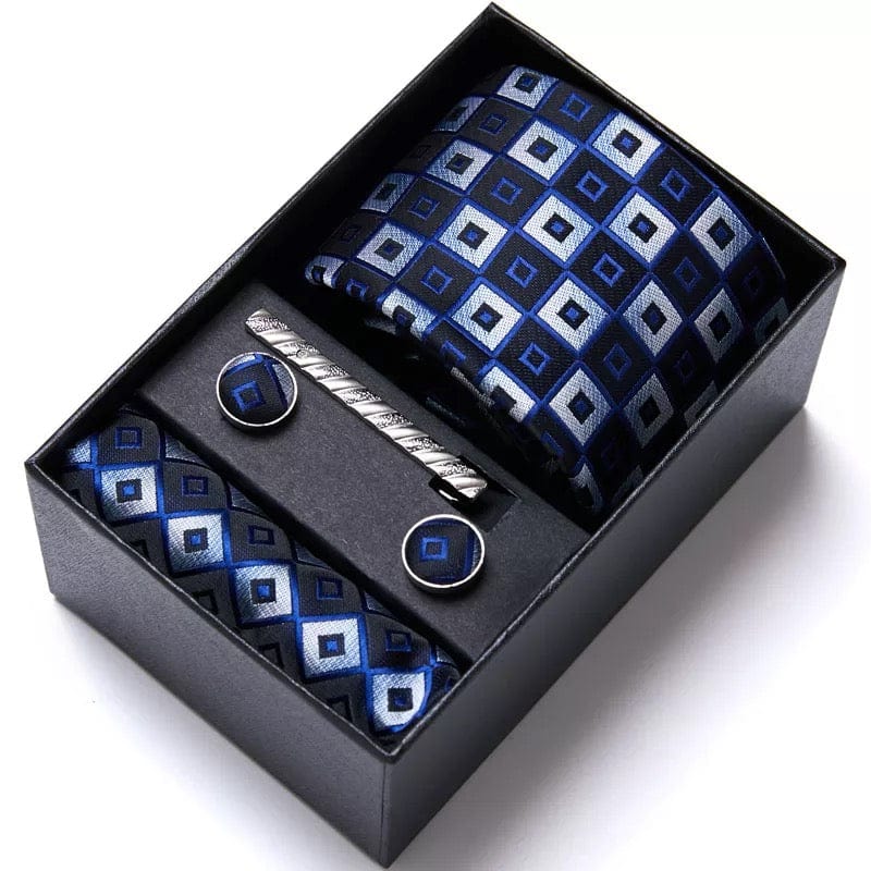 Coffret Cravate de luxe pour hommes : Cravate, pince, pochette et boutons manchettes COFFRET CRAVATE MOUBARAK SHOP